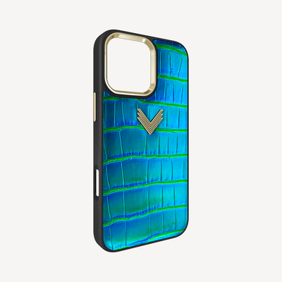 iPhone 16 Pro Phone Case, Crocodile Leather, Antique VLogo