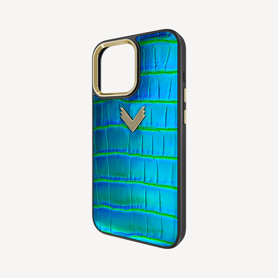 iPhone 16 Pro Phone Case, Crocodile Leather, Antique VLogo