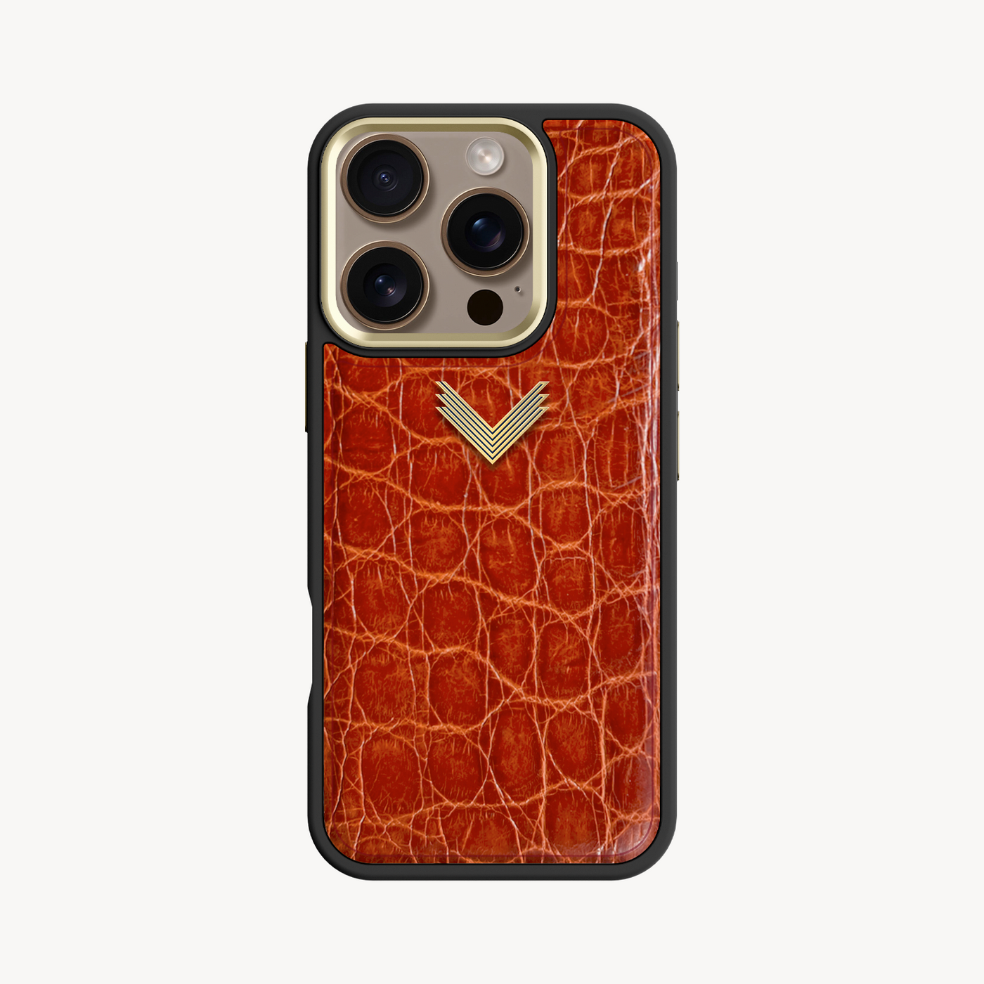 iPhone 16 Pro Phone Case, Crocodile Leather, Antique VLogo