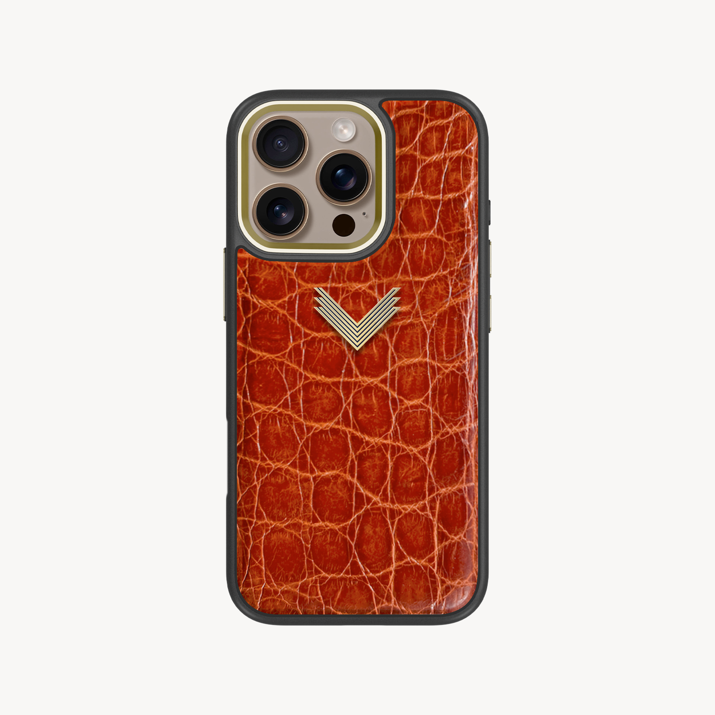 iPhone 16 Pro Phone Case, Crocodile Leather, Antique VLogo