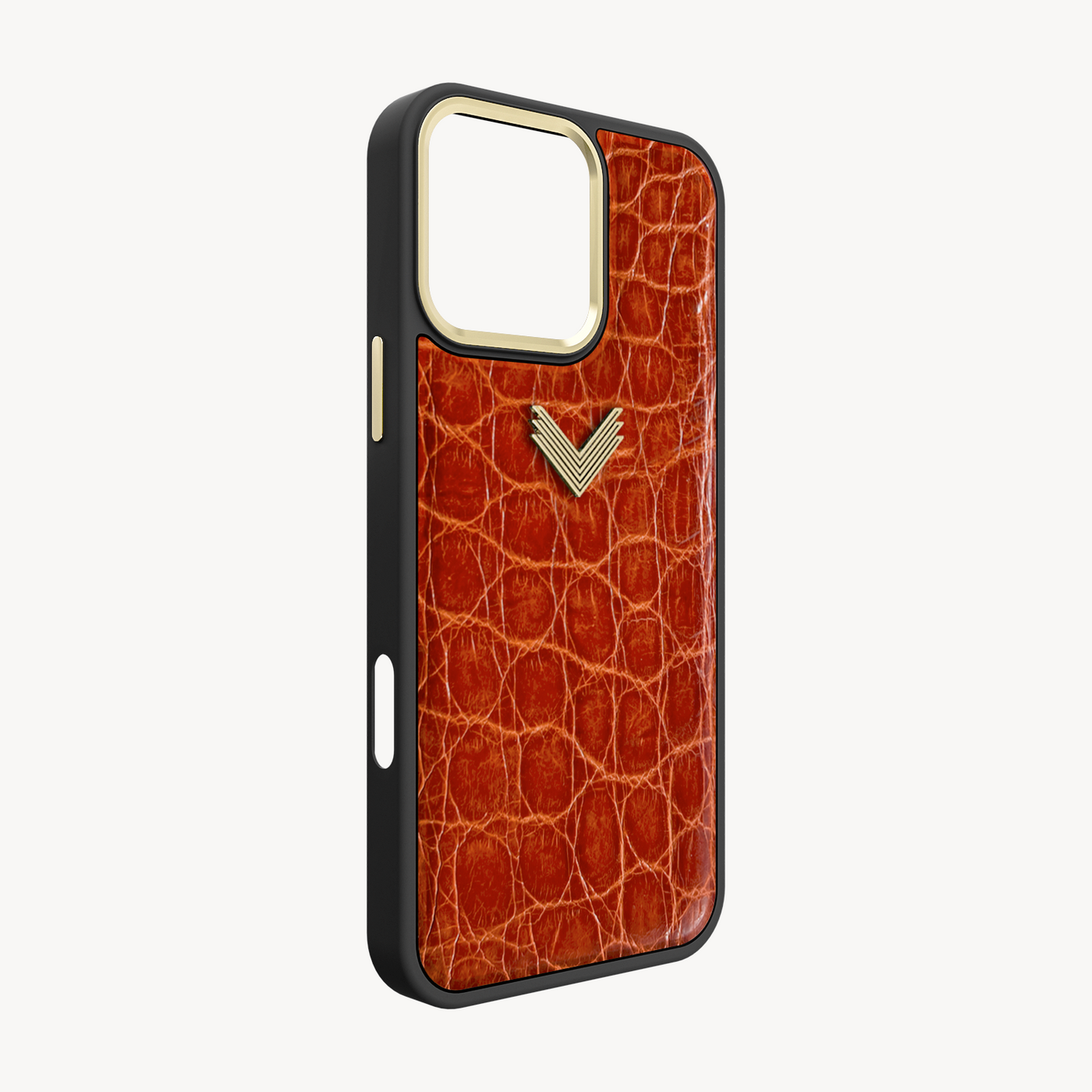 iPhone 16 Pro Phone Case, Crocodile Leather, Antique VLogo