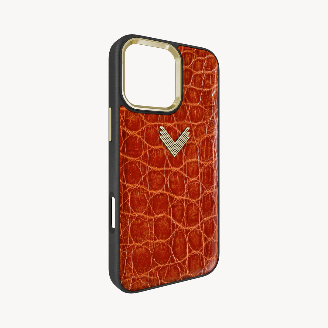 iPhone 16 Pro Phone Case, Crocodile Leather, Antique VLogo