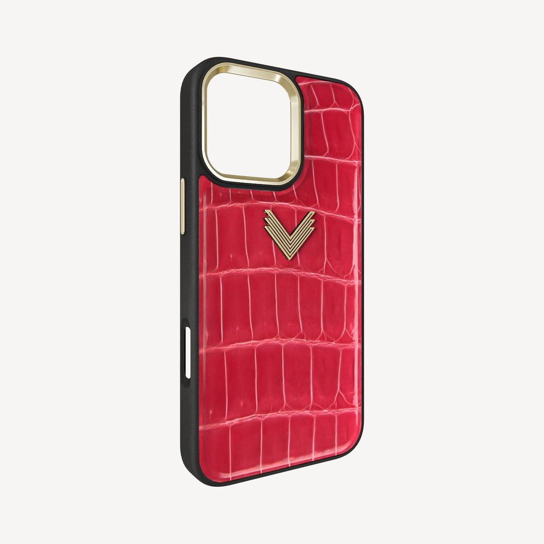 iPhone 16 Pro Phone Case, Crocodile Leather, Antique VLogo