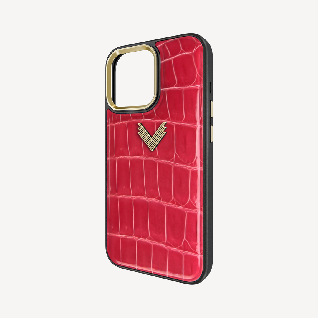 iPhone 16 Pro Phone Case, Crocodile Leather, Antique VLogo