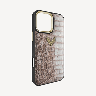 iPhone 16 Pro Phone Case, Crocodile Leather, Antique VLogo