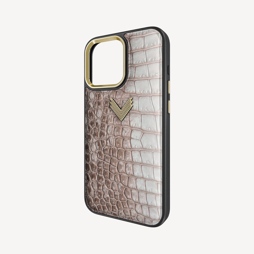 iPhone 16 Pro Phone Case, Crocodile Leather, Antique VLogo