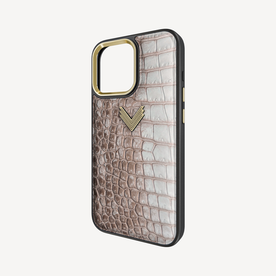 iPhone 16 Pro Phone Case, Crocodile Leather, Antique VLogo
