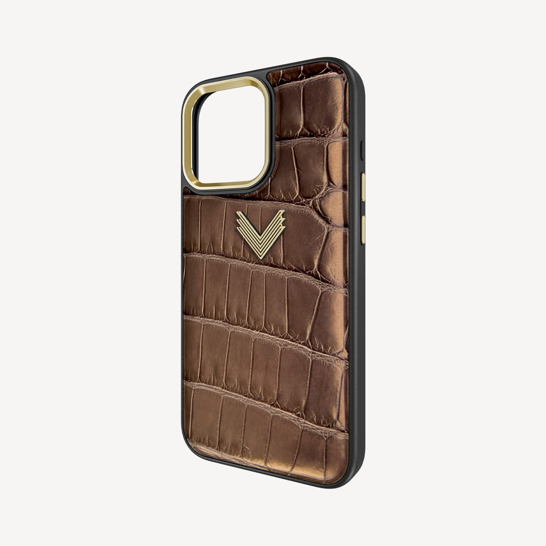 iPhone 16 Pro Phone Case, Crocodile Leather, Antique VLogo