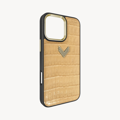 iPhone 16 Pro Phone Case, Crocodile Leather, Antique VLogo