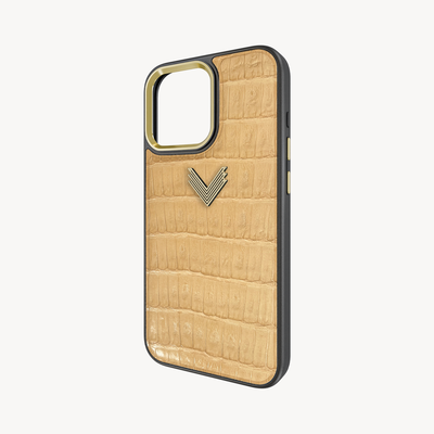 iPhone 16 Pro Phone Case, Crocodile Leather, Antique VLogo