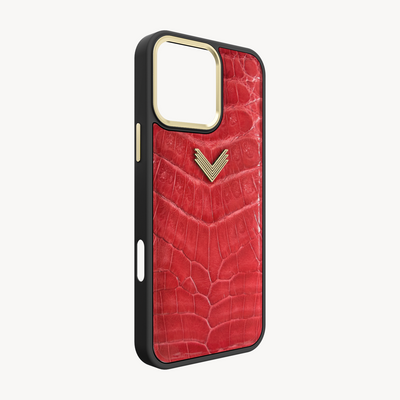 iPhone 16 Pro Phone Case, Crocodile Leather, Antique VLogo