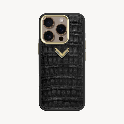 iPhone 16 Pro Phone Case, Crocodile Leather, Antique VLogo