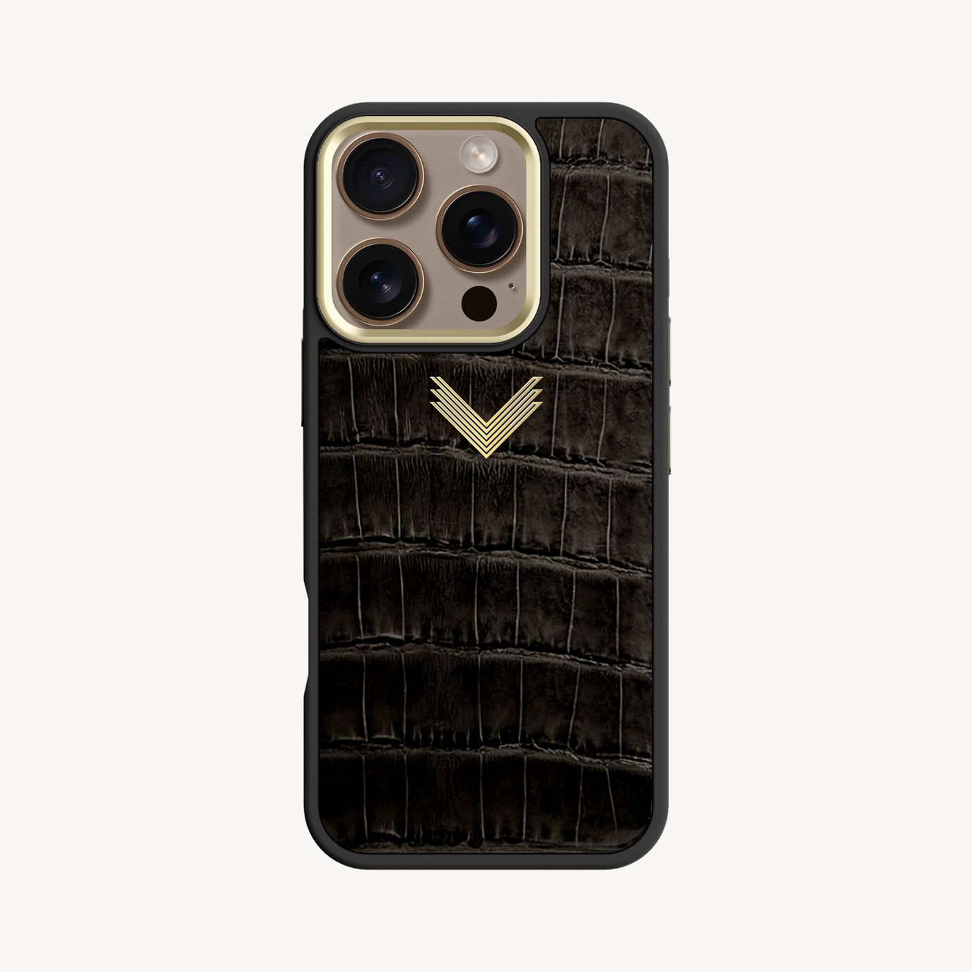 iPhone 16 Pro Phone Case, Crocodile Leather, Antique VLogo