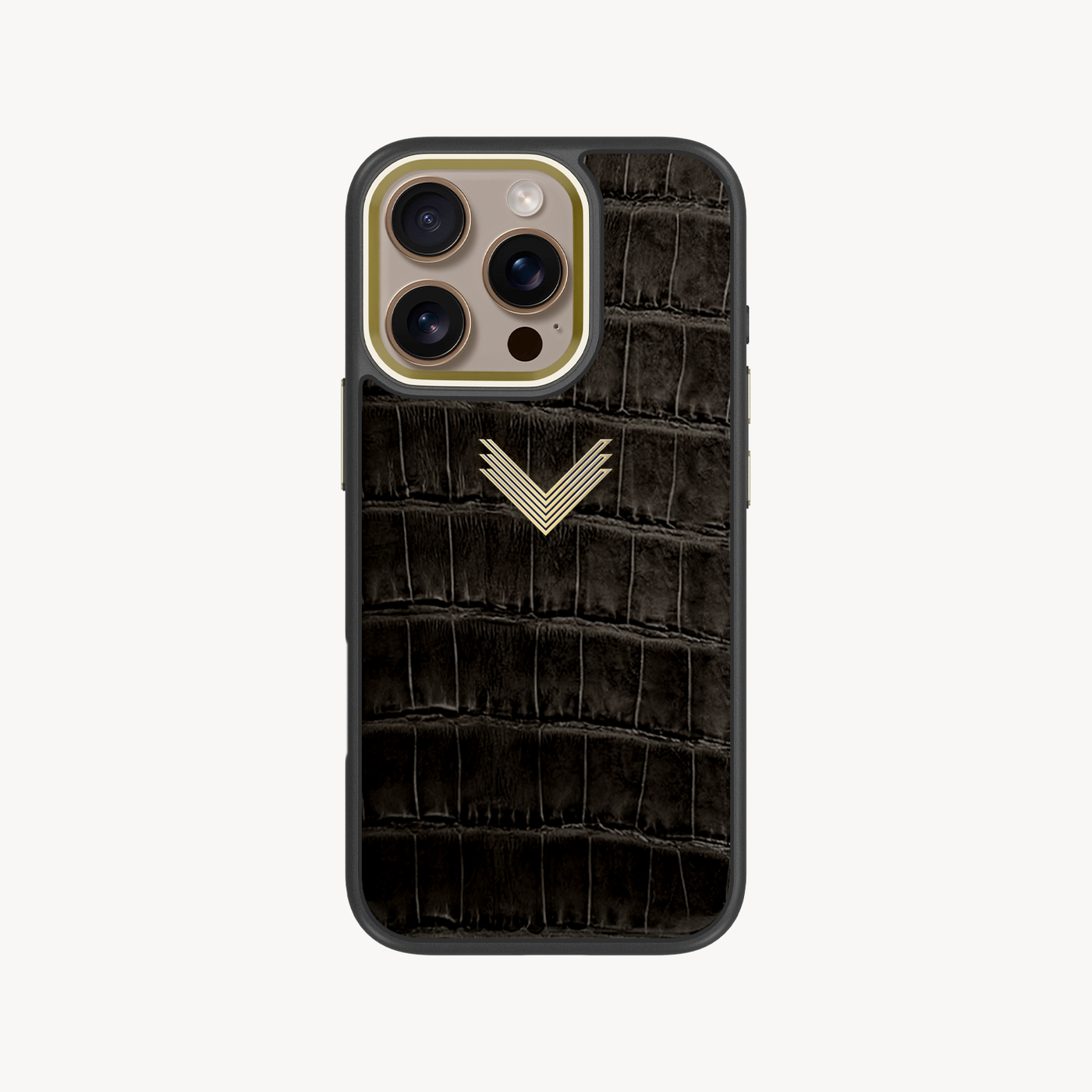 iPhone 16 Pro Phone Case, Crocodile Leather, Antique VLogo