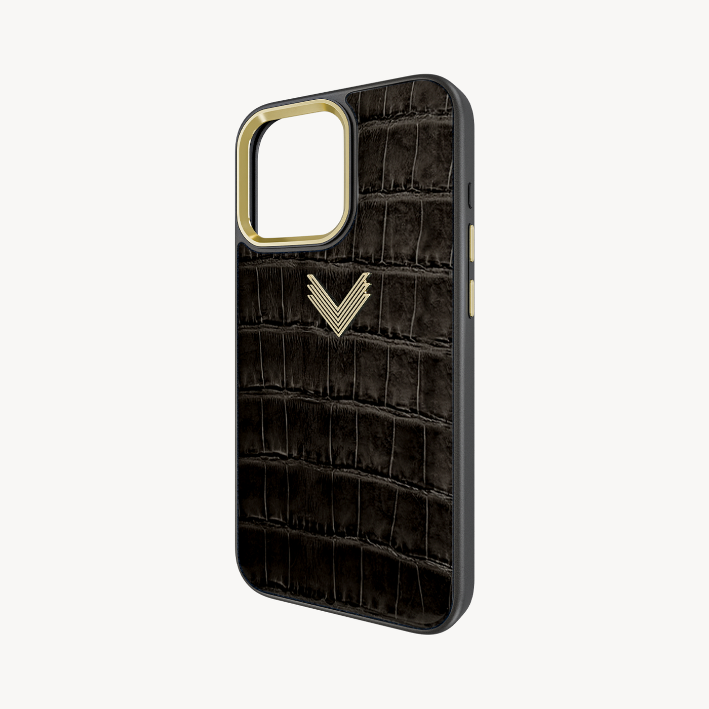 iPhone 16 Pro Phone Case, Crocodile Leather, Antique VLogo