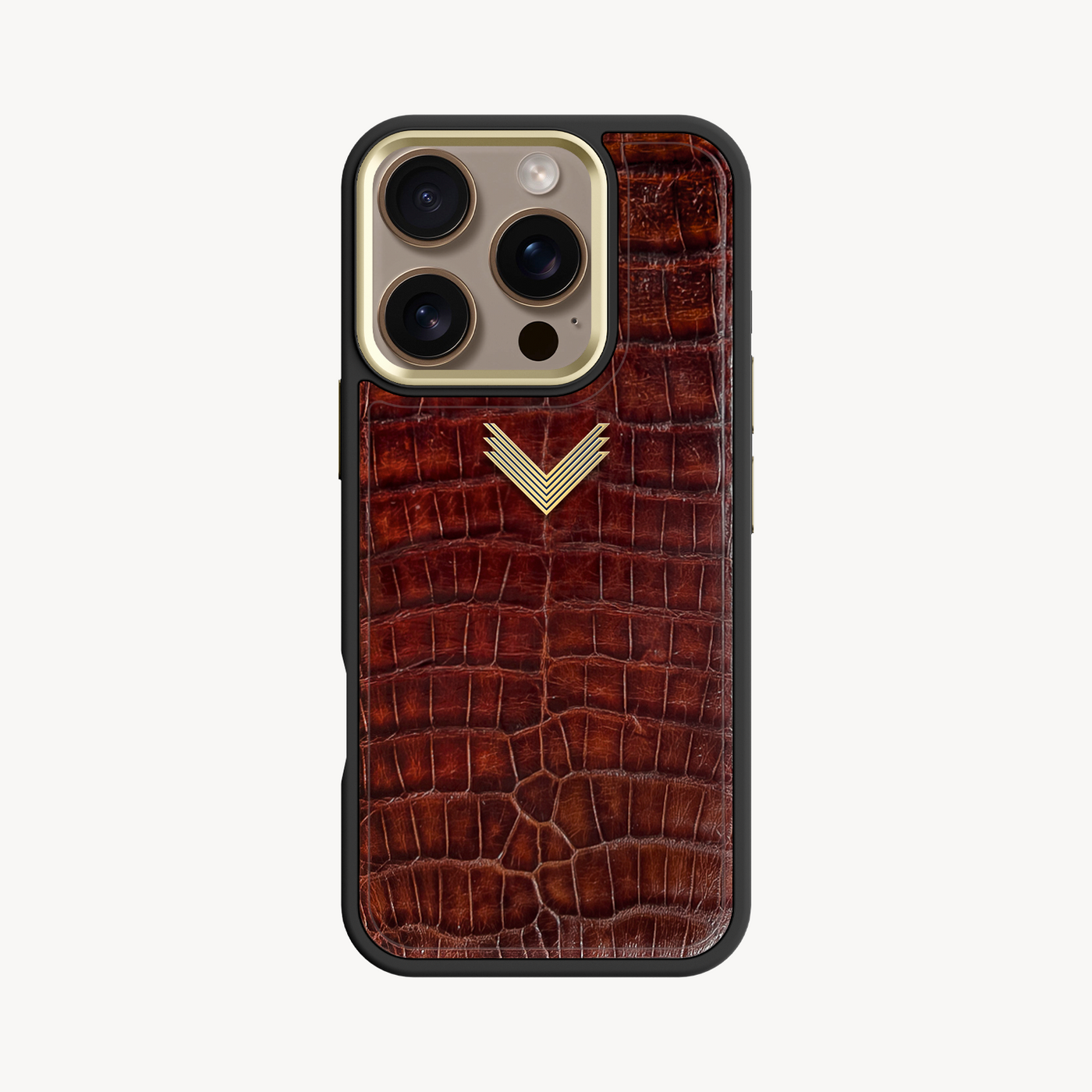 iPhone 16 Pro Phone Case, Crocodile Leather, Antique VLogo