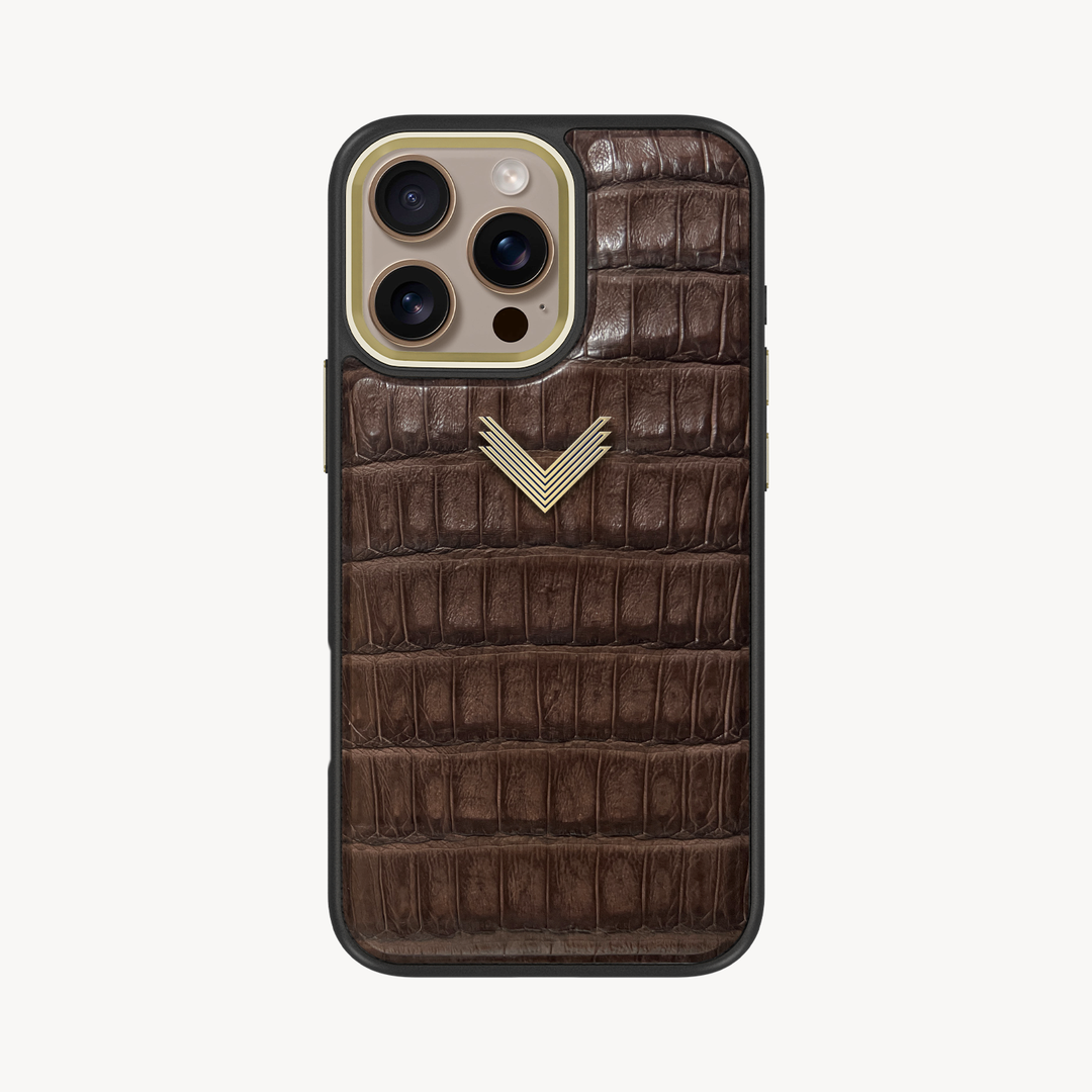 iPhone 16 Pro Max Phone Case, Crocodile Leather, Antique VLogo