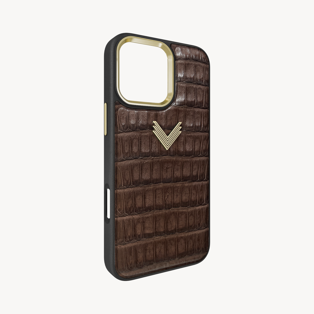 iPhone 16 Pro Max Phone Case, Crocodile Leather, Antique VLogo