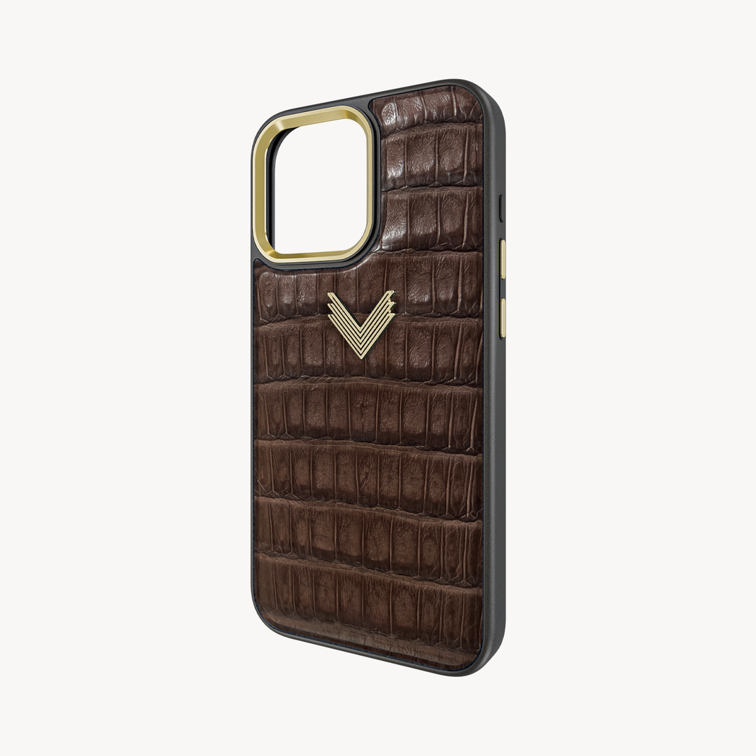 iPhone 16 Pro Max Phone Case, Crocodile Leather, Antique VLogo