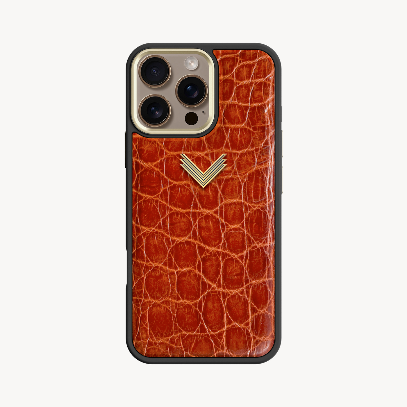 iPhone 16 Pro Max Phone Case, Crocodile Leather, Antique VLogo