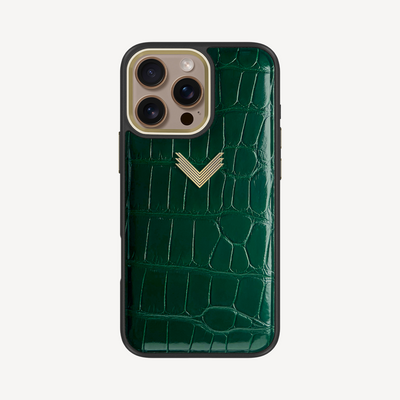 iPhone 16 Pro Max Phone Case, Crocodile Leather, Antique VLogo