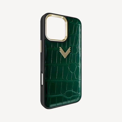 iPhone 16 Pro Max Phone Case, Crocodile Leather, Antique VLogo