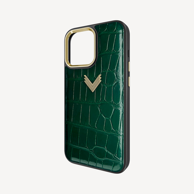 iPhone 16 Pro Max Phone Case, Crocodile Leather, Antique VLogo