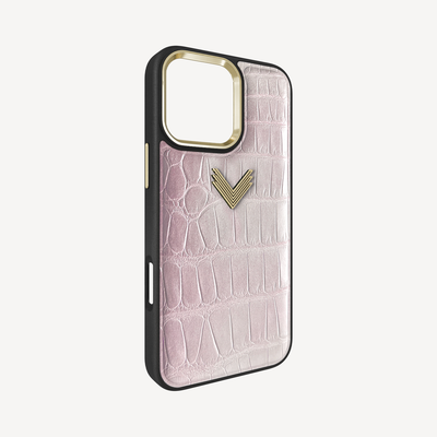 iPhone 16 Pro Max Phone Case, Crocodile Leather, Antique VLogo