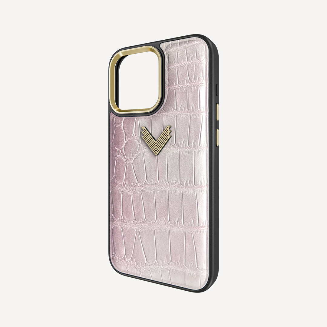 iPhone 16 Pro Max Phone Case, Crocodile Leather, Antique VLogo