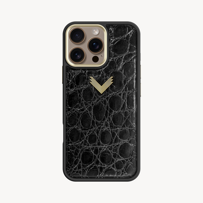 iPhone 16 Pro Max Phone Case, Crocodile Leather, Antique VLogo