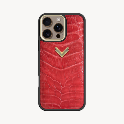 iPhone 16 Pro Max Phone Case, Crocodile Leather, Antique VLogo