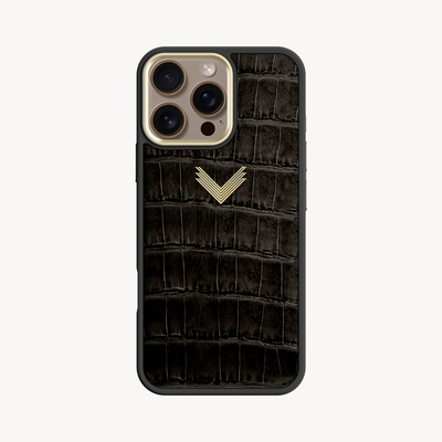 iPhone 16 Pro Max Phone Case, Crocodile Leather, Antique VLogo