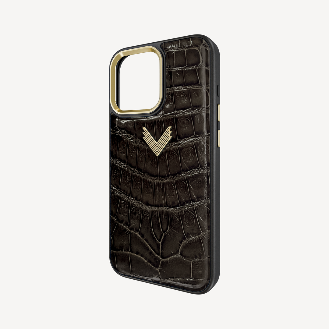 iPhone 16 Pro Max Phone Case, Crocodile Leather, Antique VLogo