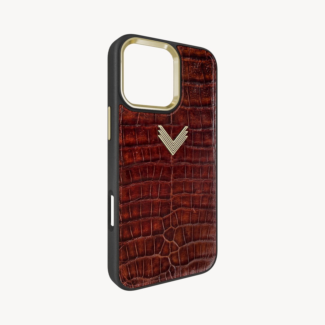 iPhone 16 Pro Max Phone Case, Crocodile Leather, Antique VLogo