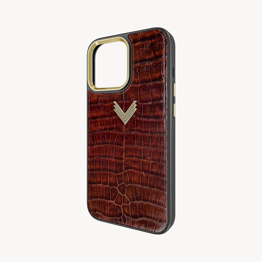 iPhone 16 Pro Max Phone Case, Crocodile Leather, Antique VLogo