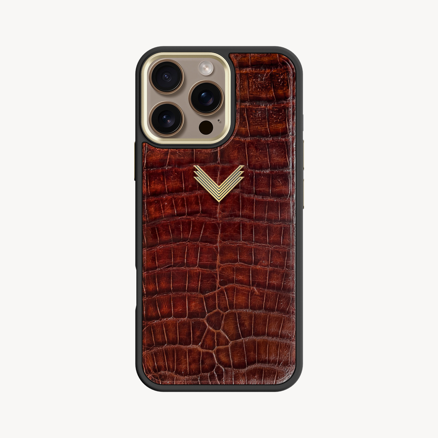 iPhone 16 Pro Max Phone Case, Crocodile Leather, Antique VLogo