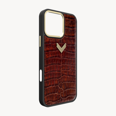 iPhone 16 Pro Max Phone Case, Crocodile Leather, Antique VLogo