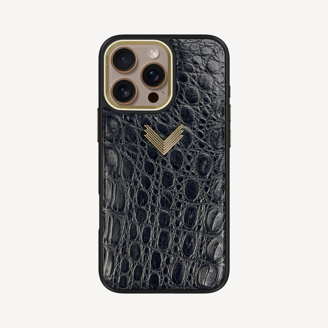 iPhone 16 Pro Max Phone Case, Crocodile Leather, Antique VLogo