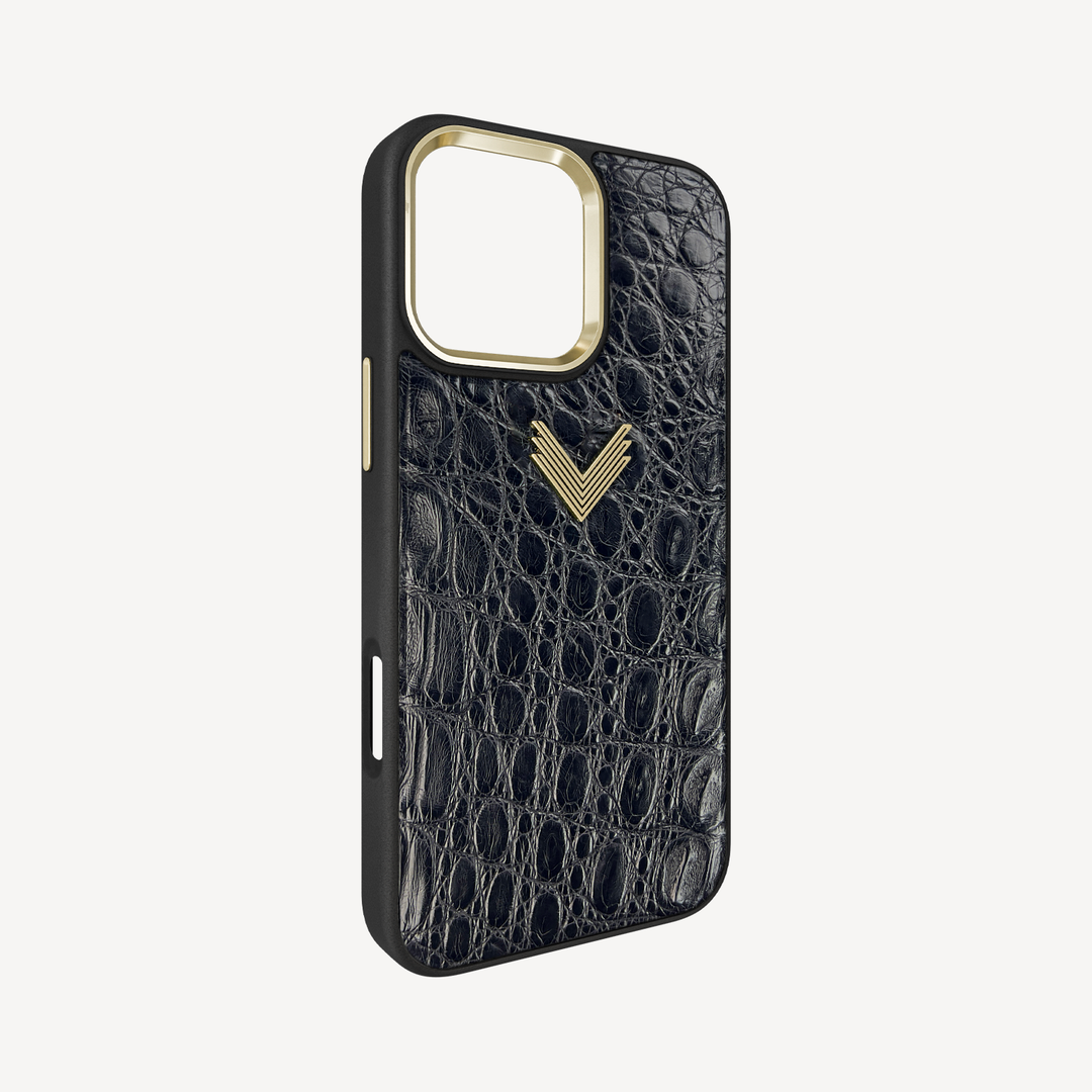 iPhone 16 Pro Max Phone Case, Crocodile Leather, Antique VLogo
