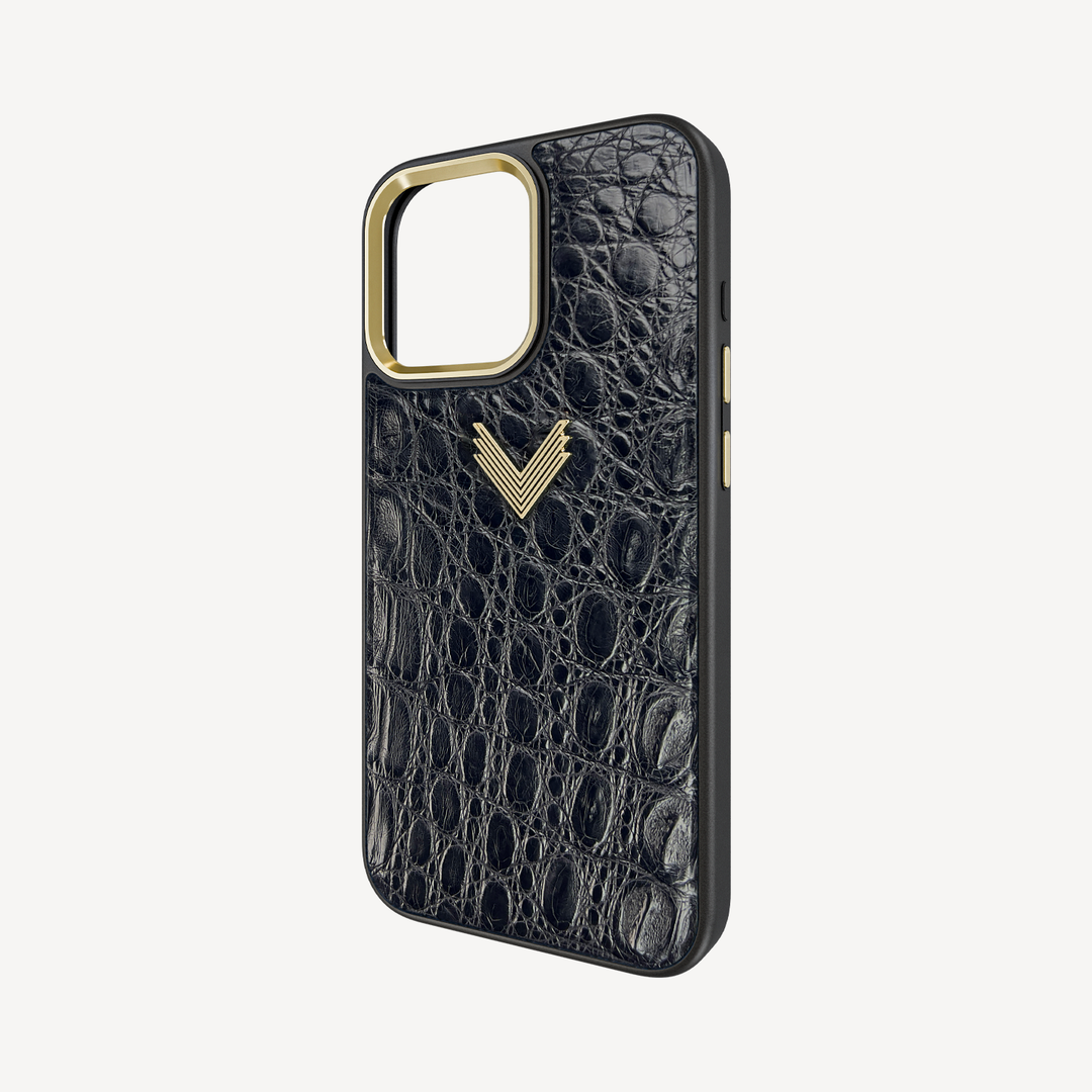 iPhone 16 Pro Max Phone Case, Crocodile Leather, Antique VLogo