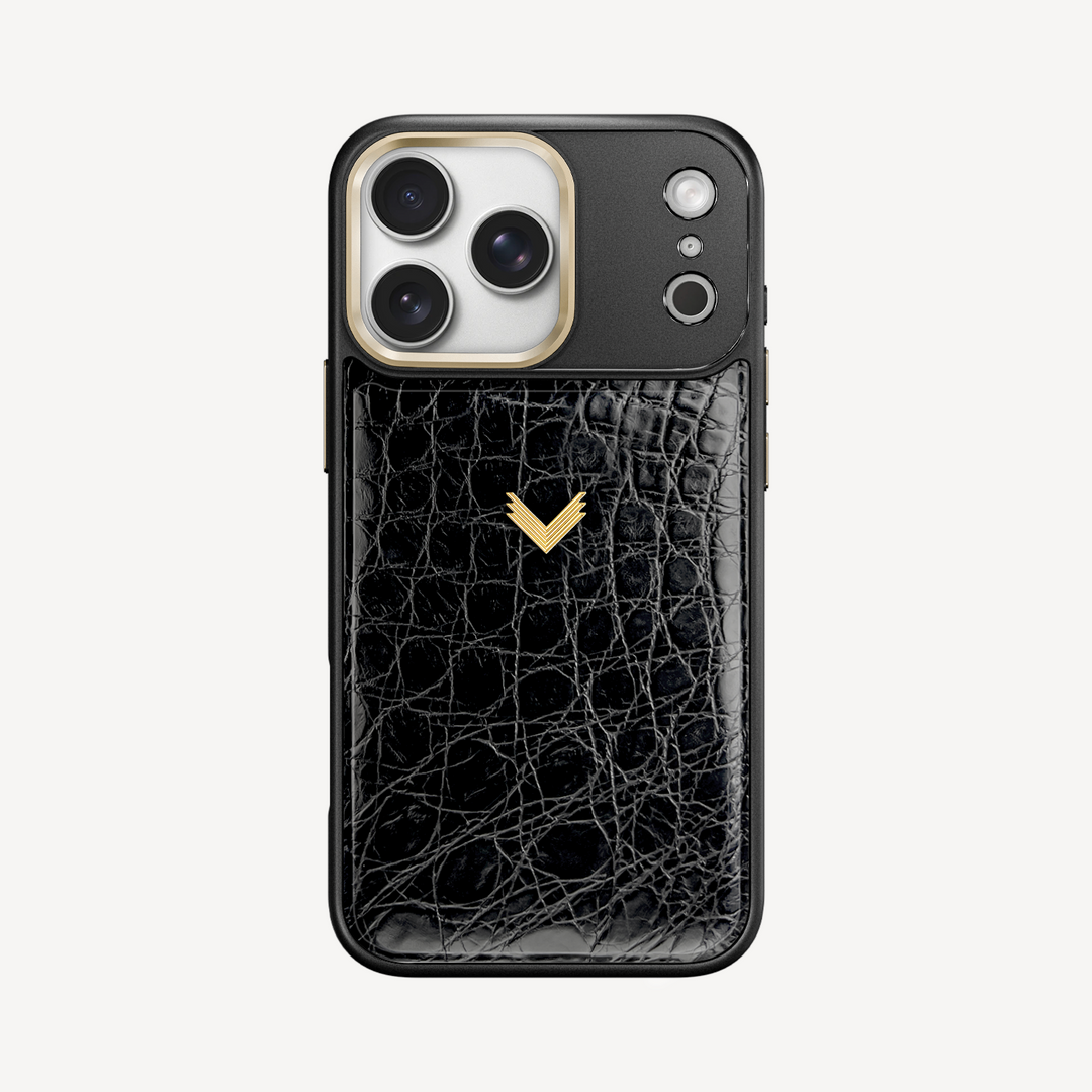 iPhone 17 Pro Phone Case, Crocodile Leather, Antique VLogo