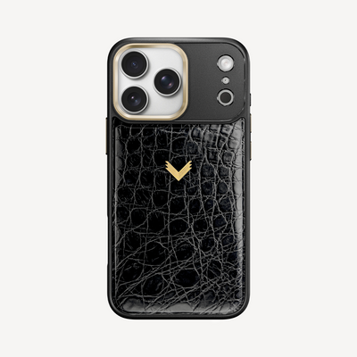 iPhone 17 Pro Phone Case, Crocodile Leather, Antique VLogo