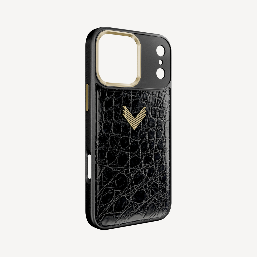 iPhone 17 Pro Phone Case, Crocodile Leather, Antique VLogo