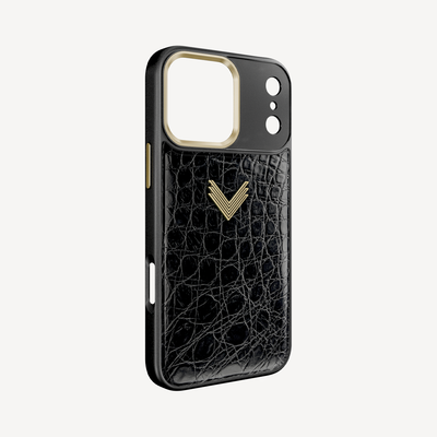 iPhone 17 Pro Phone Case, Crocodile Leather, Antique VLogo