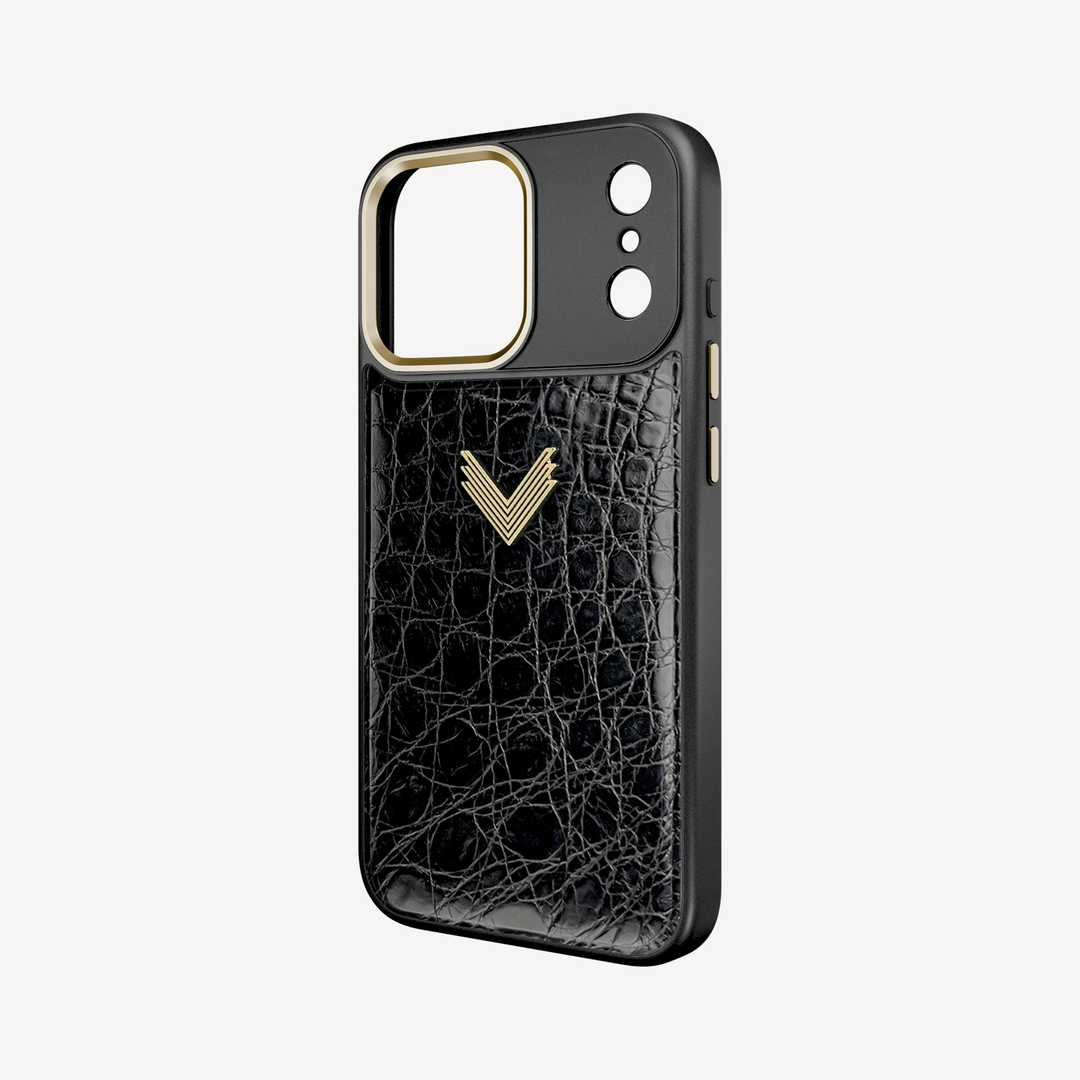 iPhone 17 Pro Phone Case, Crocodile Leather, Antique VLogo