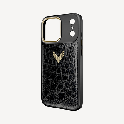 iPhone 17 Pro Phone Case, Crocodile Leather, Antique VLogo