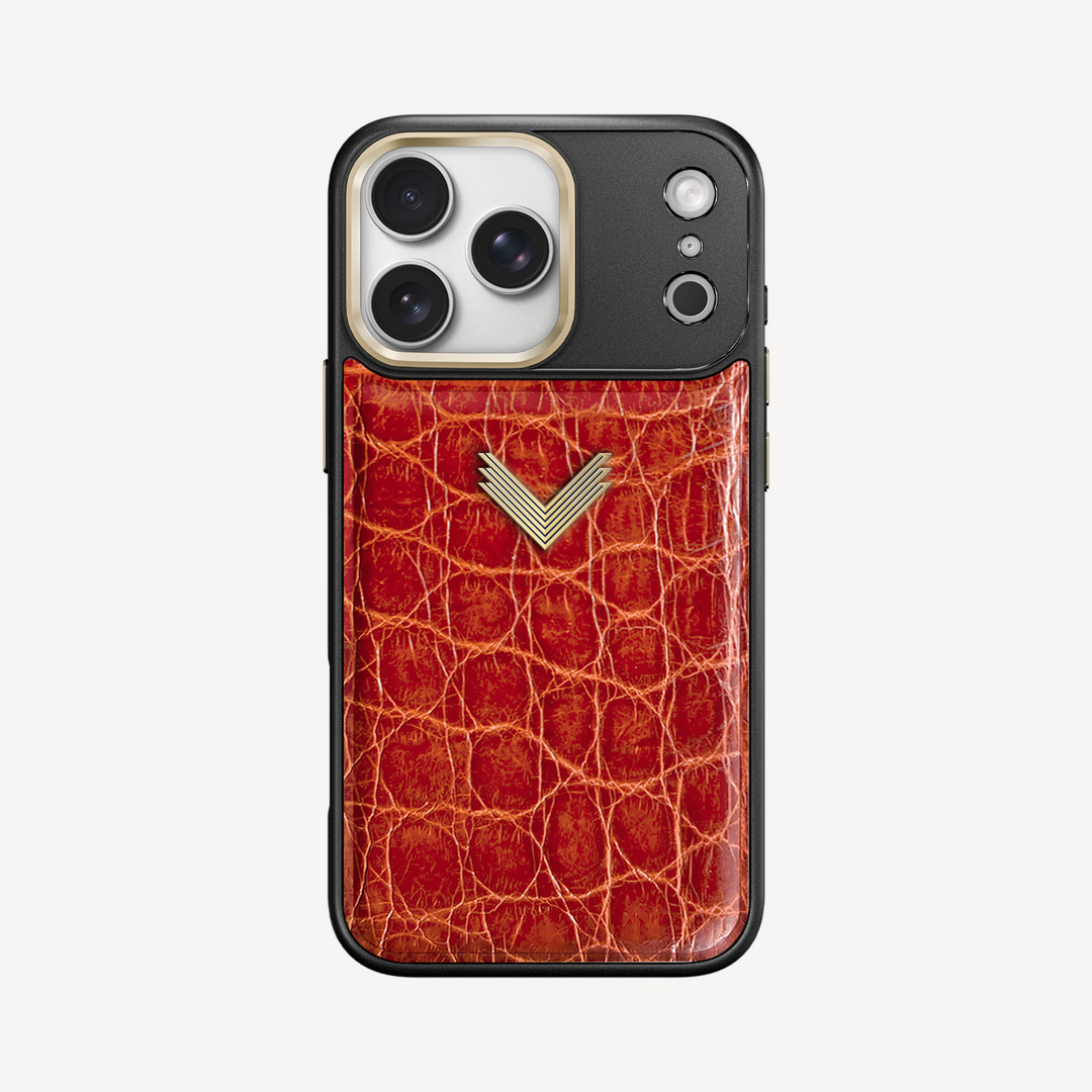 iPhone 17 Pro Phone Case, Crocodile Leather, Antique VLogo