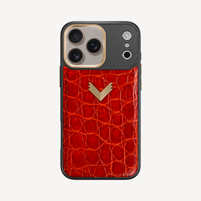 iPhone 17 Pro Phone Case, Crocodile Leather, Antique VLogo