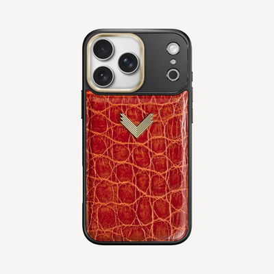 iPhone 17 Pro Phone Case, Crocodile Leather, Antique VLogo