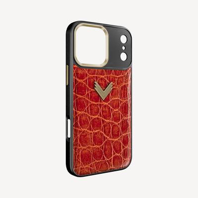 iPhone 17 Pro Phone Case, Crocodile Leather, Antique VLogo